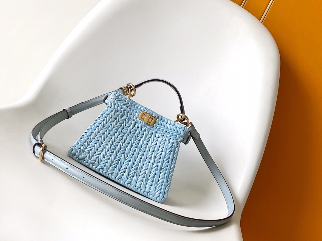 Fendi Peekaboo ISeeU Petite Light Blue Interlace Leather Bag